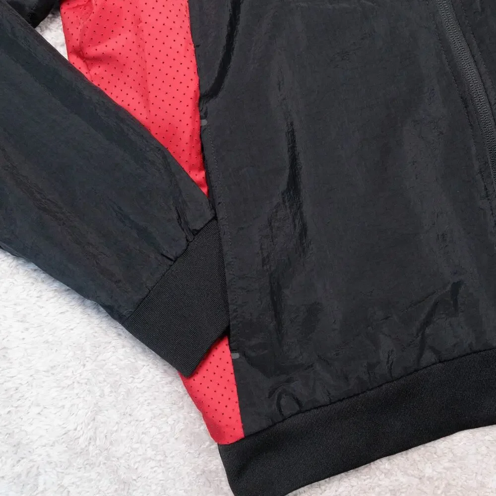Nike Jordan Black Red Varsity Bomber Jacket Windbreaker Full Zip Mens Size L